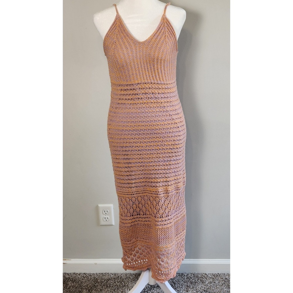 Freshman 1996 Crochet Knit Midi Dress Lavender‎ Peach Lined Women's Medium Boho